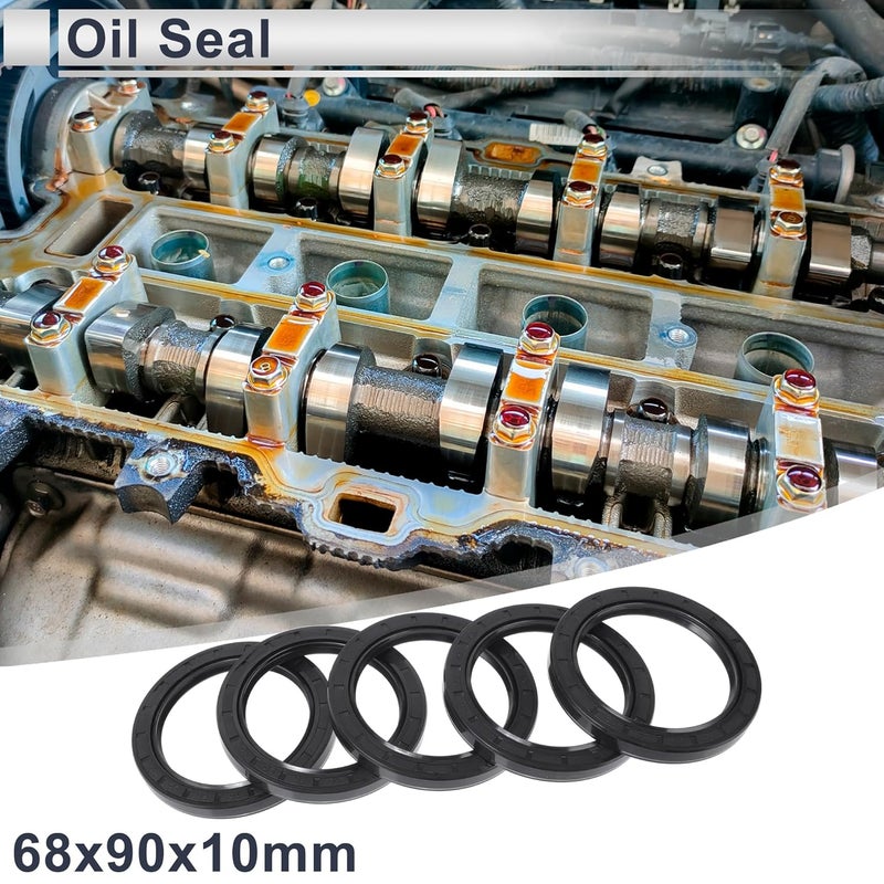 RATCHROLL ختم زيت عالمي TC مزدوج الشفة مع حلقة زنبركية فولاذية ختم عمود دوار 68x90x10 مم ضغط عالي مطاط NBR أسود 5 قطع - Image 2